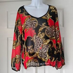 Vintage y2k chiffon sheer v neck blouse